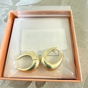 Polished Gold Crescent Hoop Earrings for Women/D073